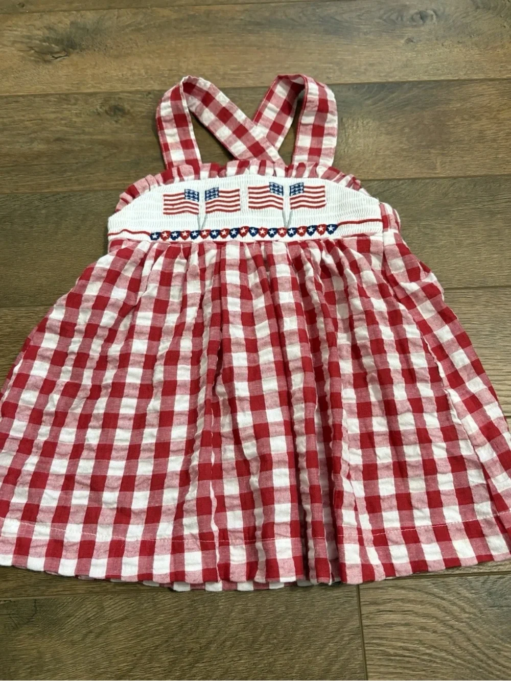 Honeydew Kids American Flag Smocked Baby Girl Dress Adjustable Size 12m